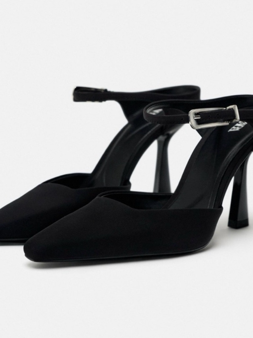 Black Pointed Ankle-Strap Heels